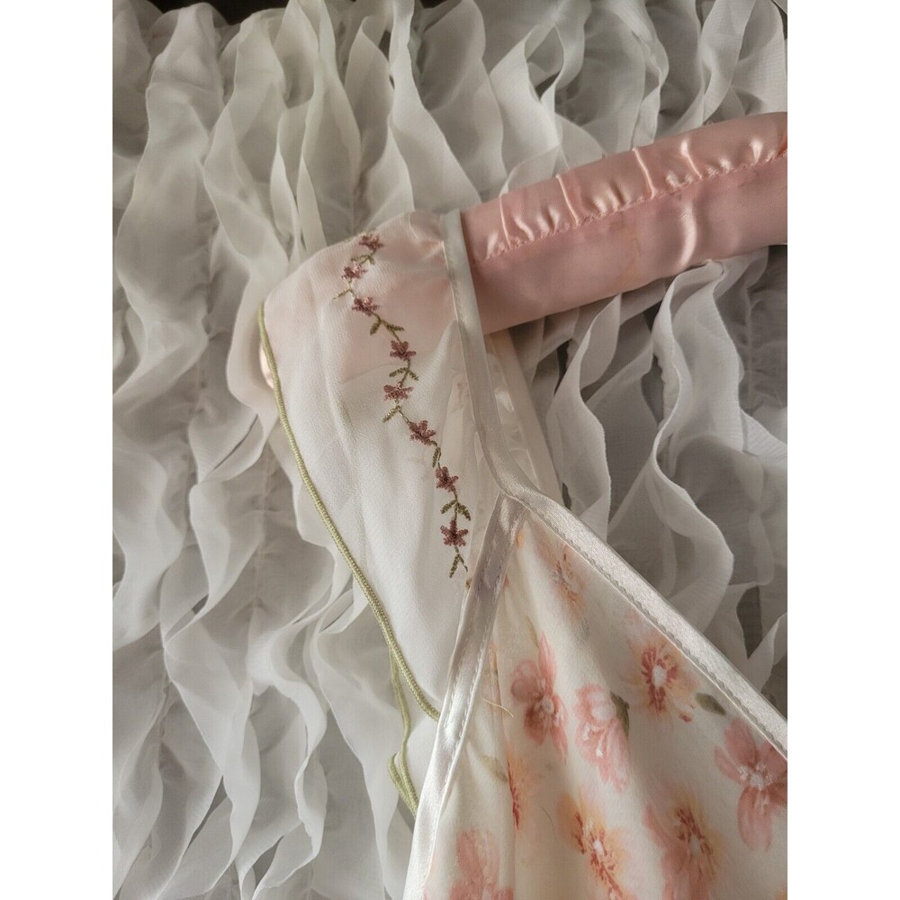 vtg CALIFORNIA DYNASTY Floral Chiffon Sheer Short Slip Chemise Nightgown LACE M - Picture 2 of 8